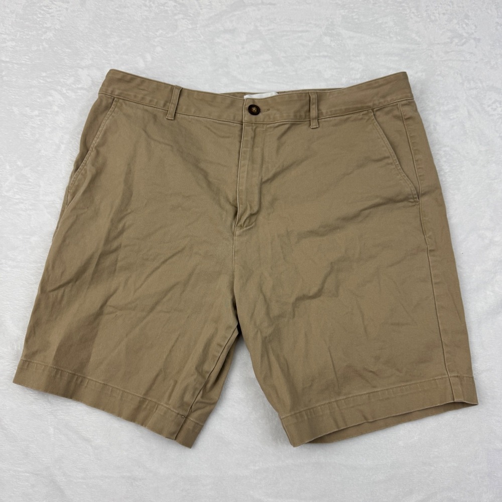 Mott & Bow Mens Stretch Chino Shorts Khaki Tan Size 35 Cotton Twill Casual 8 In